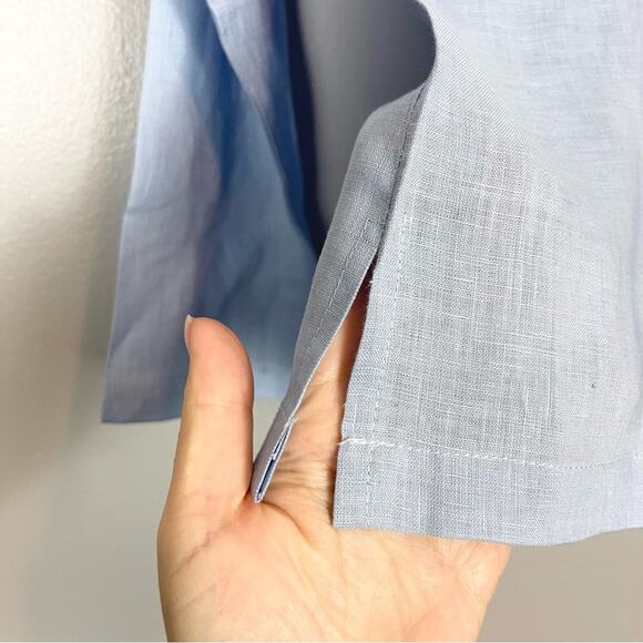 Lin Blanc Linen Top Blouse Long Sleeve Woman’s size 4 Blue - Picture 3 of 9